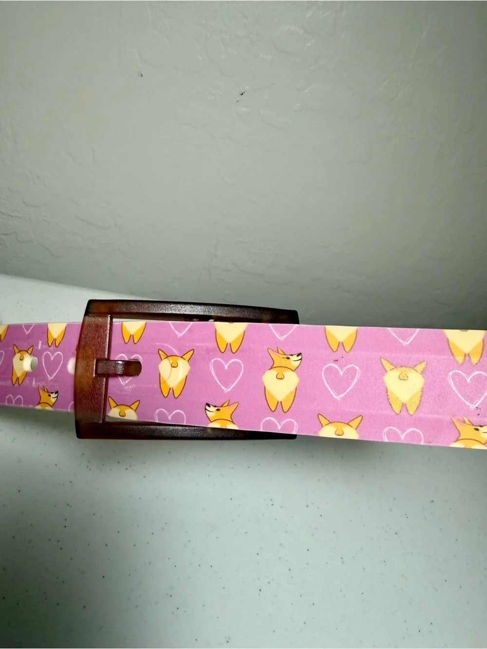 Kids Pink Corgi-Print Adjustable Riding Belt